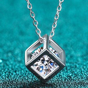 Certified 1ct. t.w. Diamond Moissanite Cube Necklace NEW